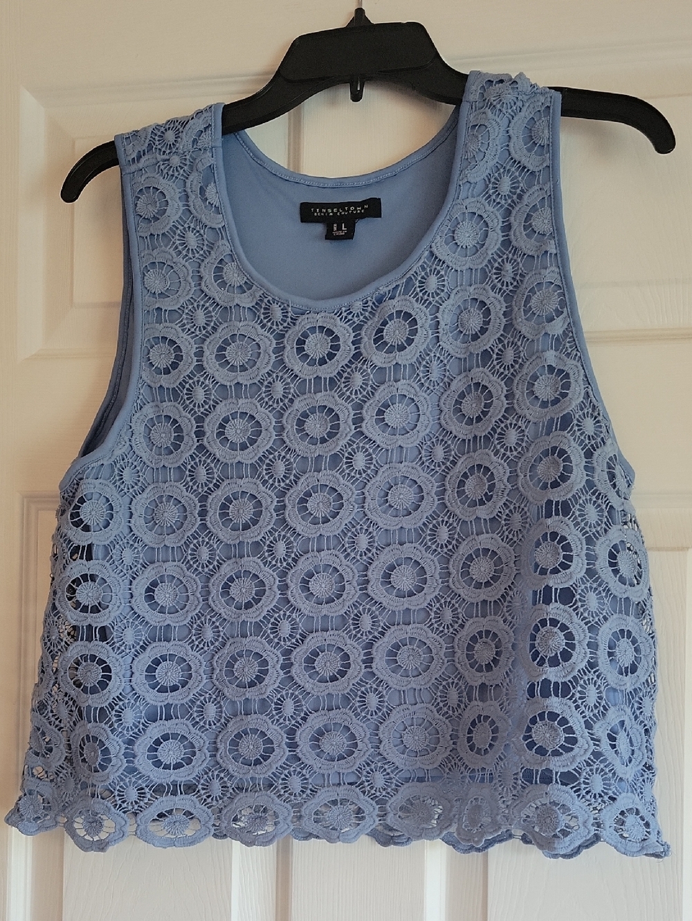 Tinseltown Blue Crochet Lace Tank Top